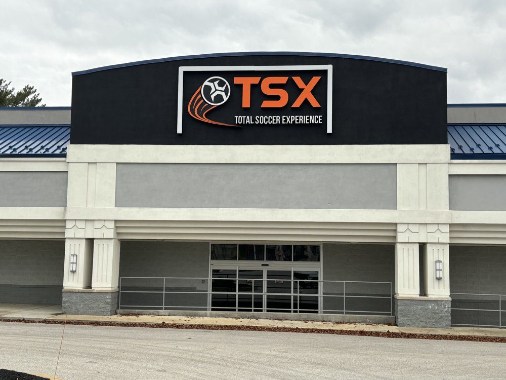 TSX Total Soccer Experience storefront channel letter sign, King of Prussia PA